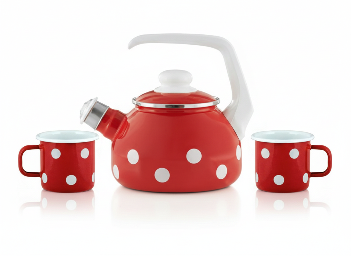 Münder Set „Rot Tupfen“: Flötenkessel & 2er-Set Becher