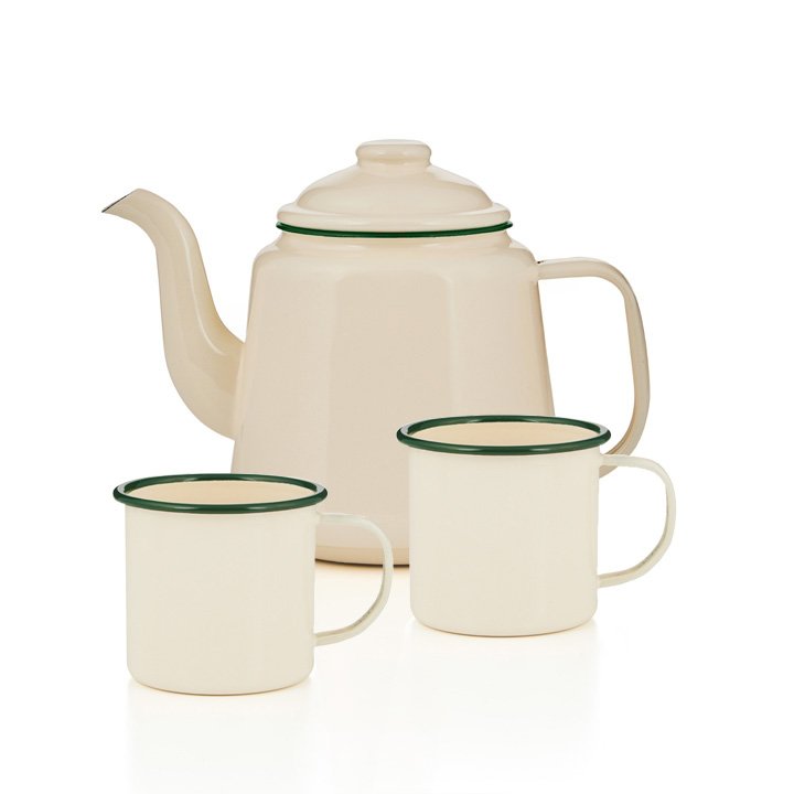 Emaille Teekanne Set creme grün