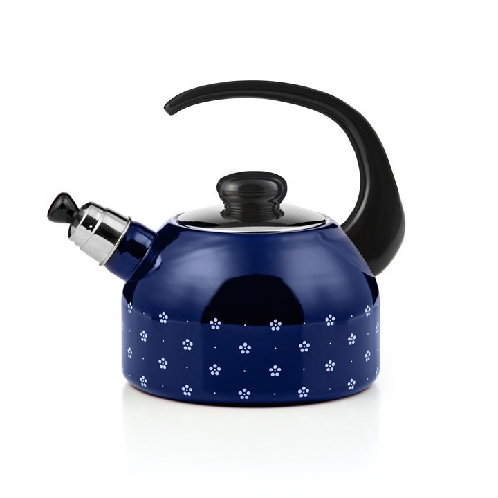 Riess Emaille Flötenkessel Blümchenblau Dirndl