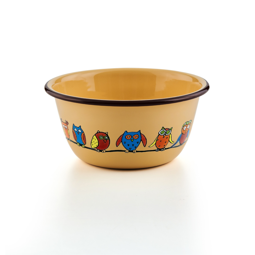 Kinderschüssel 16cm gelb hoch Eule
