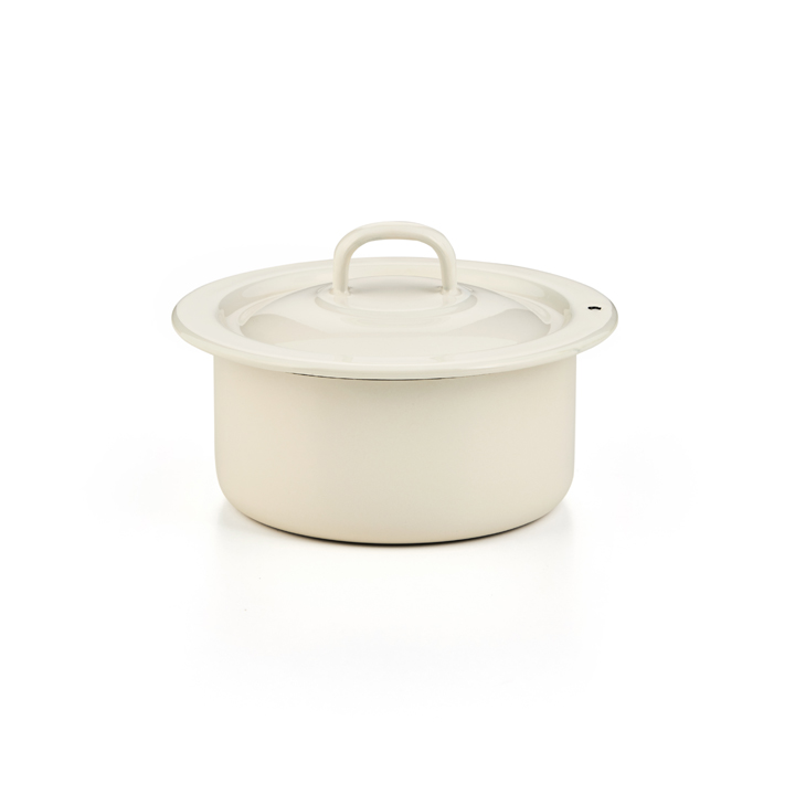 Emaille Aschenbecher mit Deckel und Einsatz, creme