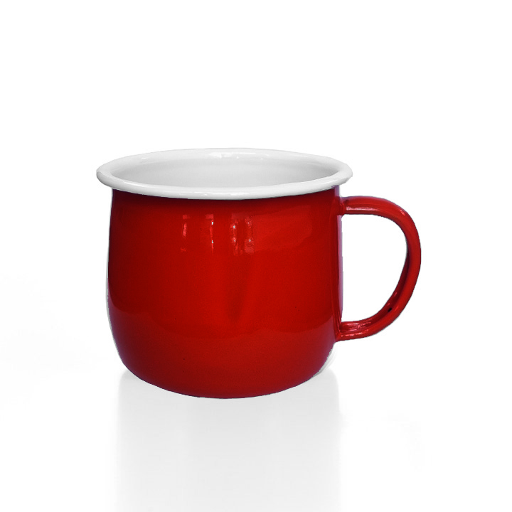 Emaille Tasse Becher gebaucht, bauchig dunkelrot