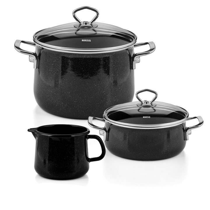 Riess Emaille Set Black Magic 5 teilig Schnabeltopf Starterset