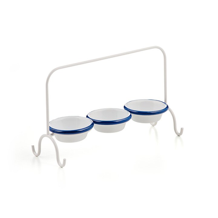 Dip-Schalen Ständer mit 3 Emaille Dipschalen