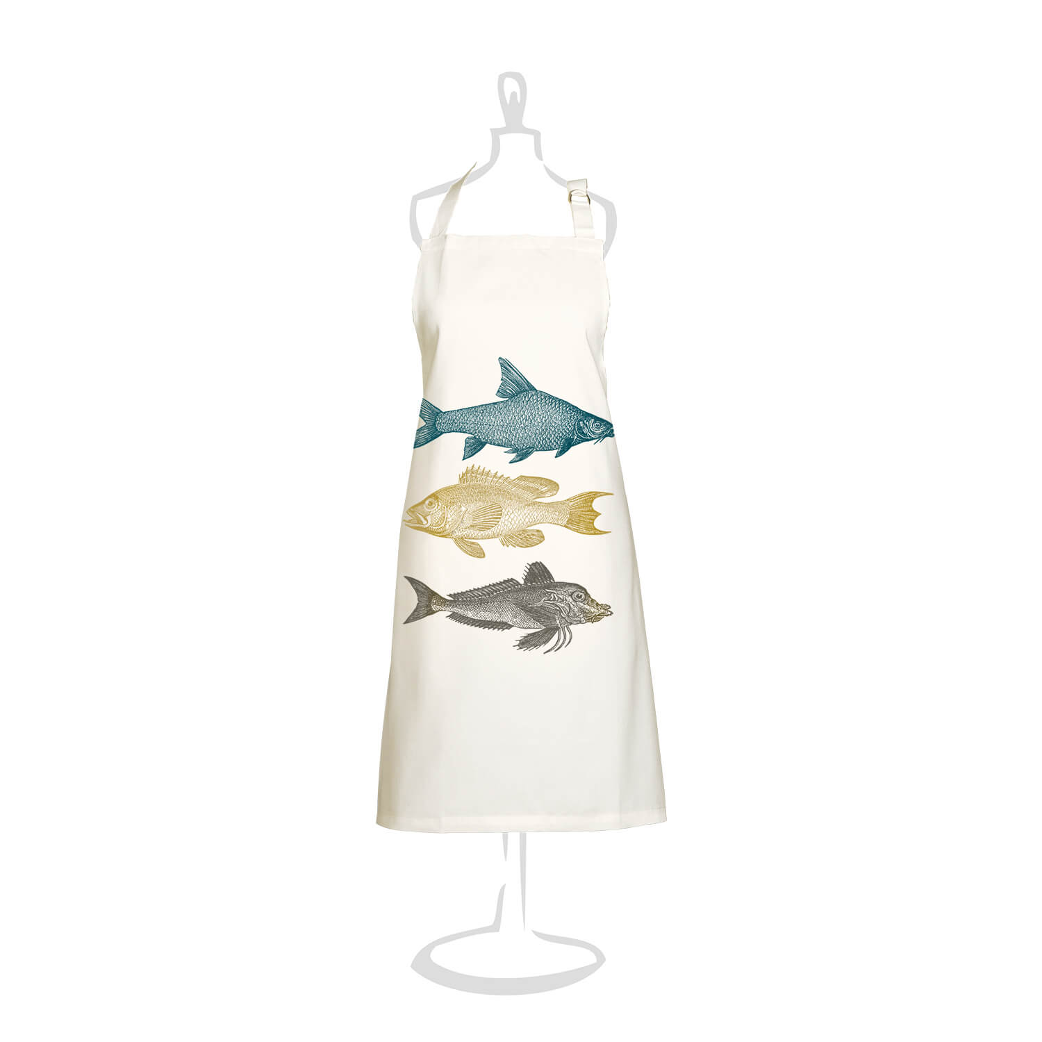 Frohstoff Schürze Fischtrio | 100% Baumwolle | Handsiebdruck