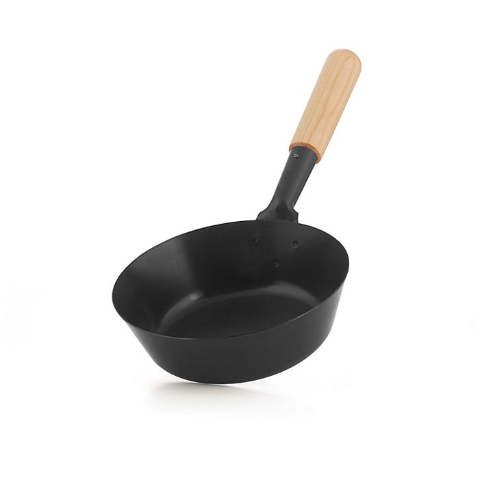 Helmensdorfer Eisenpfanne gebläut mit Holzgriff, hoch, 24cm