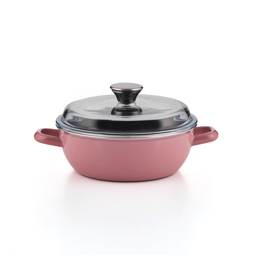 Emaille Riess Schmorpfanne mit glasdeckel 20cm pink