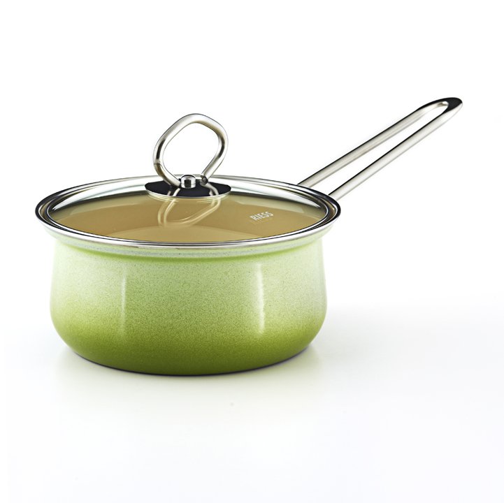 Riess Emaill Stielkasserolle mit Glasdeckel Smaragd 1 Liter