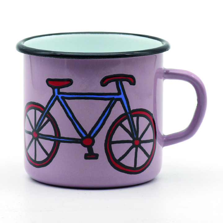 Emaille Tasse rosa Fahrrad 350ml