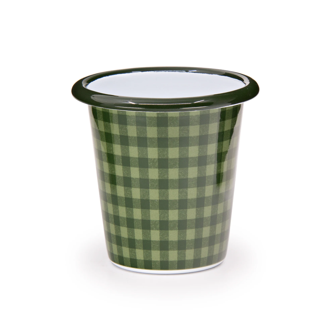 Emaille Becher konisch 300ml kariert grün/weiß