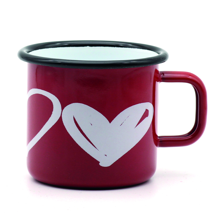 Emaille Tasse rot Herzen 350ml