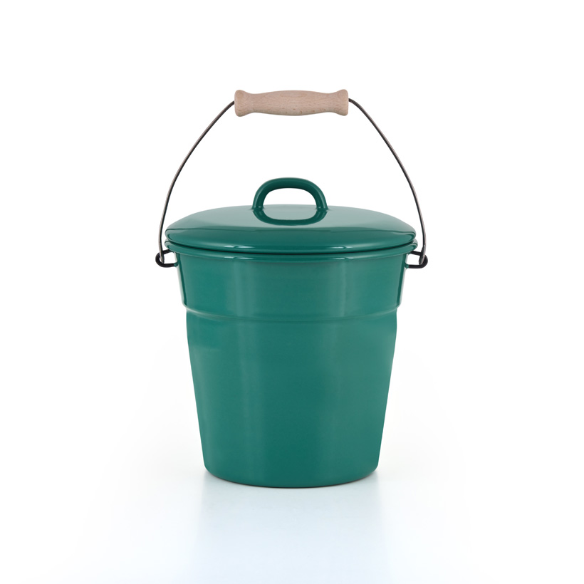 Riess Emaille Allzweckeimer mit Deckel Mülleimer Bio-Eimer Biomülleimer Komposteimer Nature Green Dark 