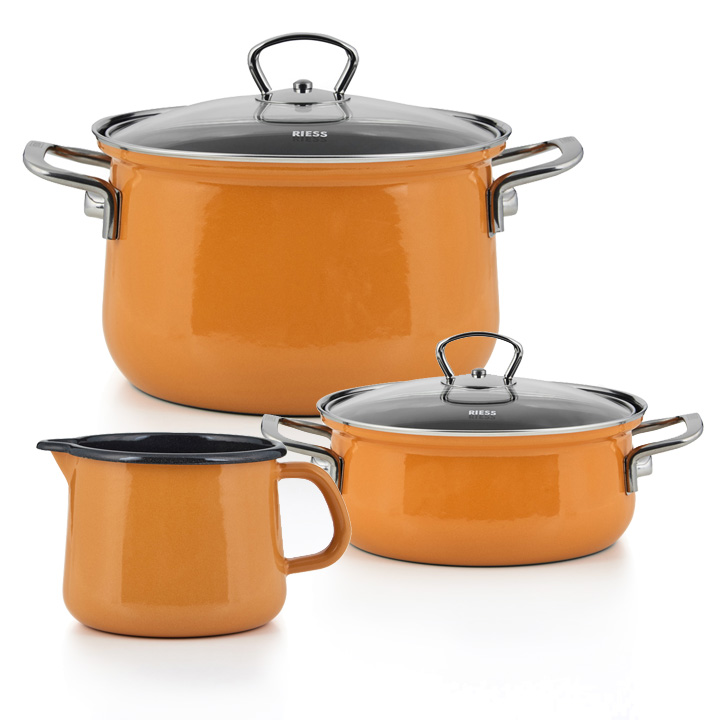Riess Emaille Starterset 3-tlg Orange Schnabeltopf