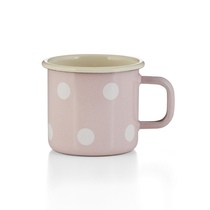 Emaille Tasse Becher rosa Tupfen 