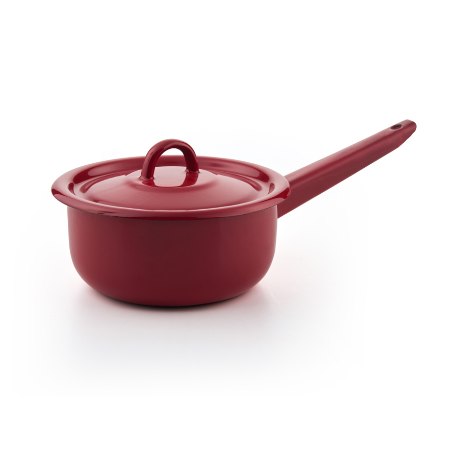 Emaille Stielkasserolle mit Deckel rot 1,5l