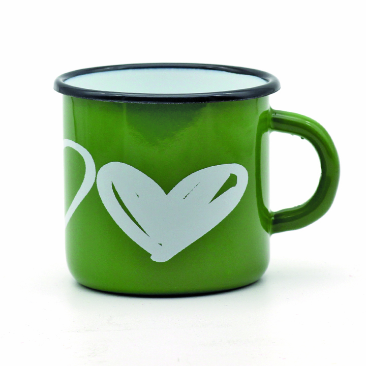 Emaille Tasse grün Herzen 350ml