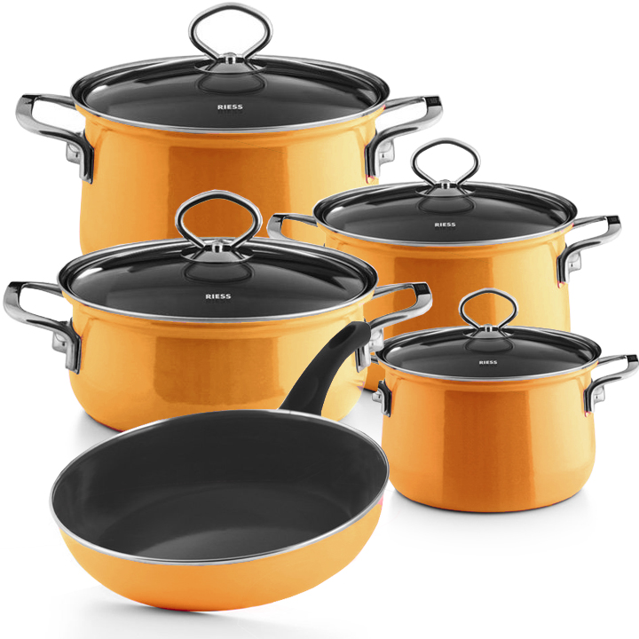 Riess Emaille Set orange 5 teilig Pfanne