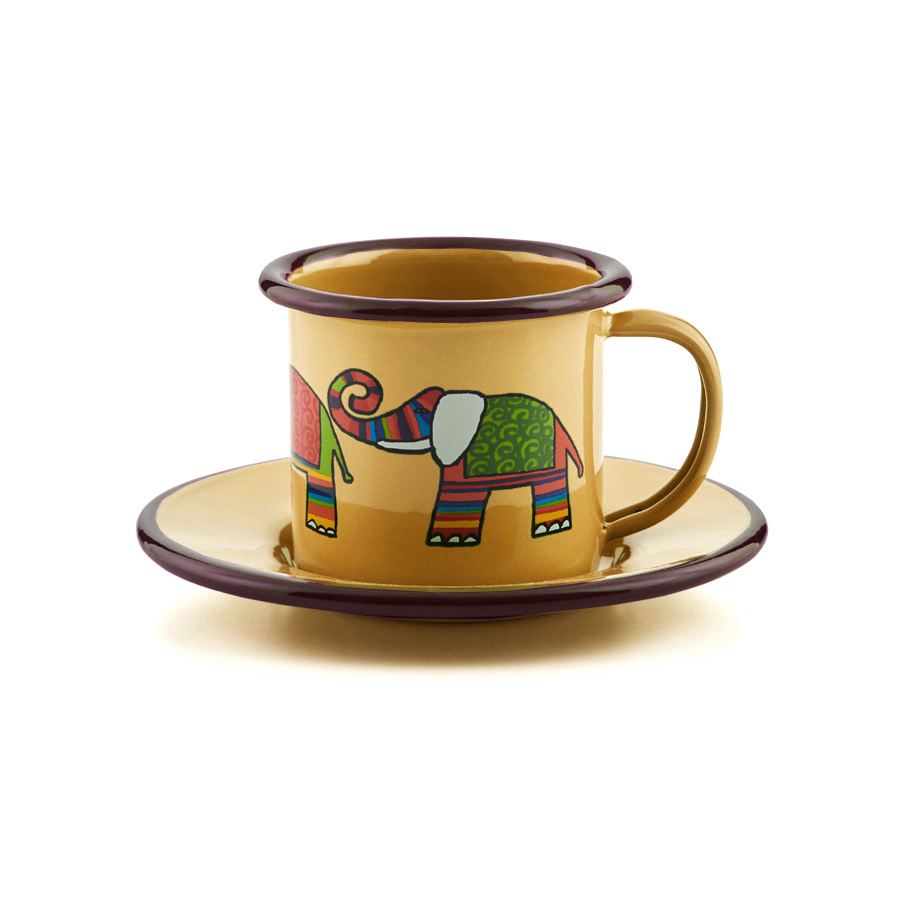 Emaille Kindertasse mit Untertasse 160ml gelb 