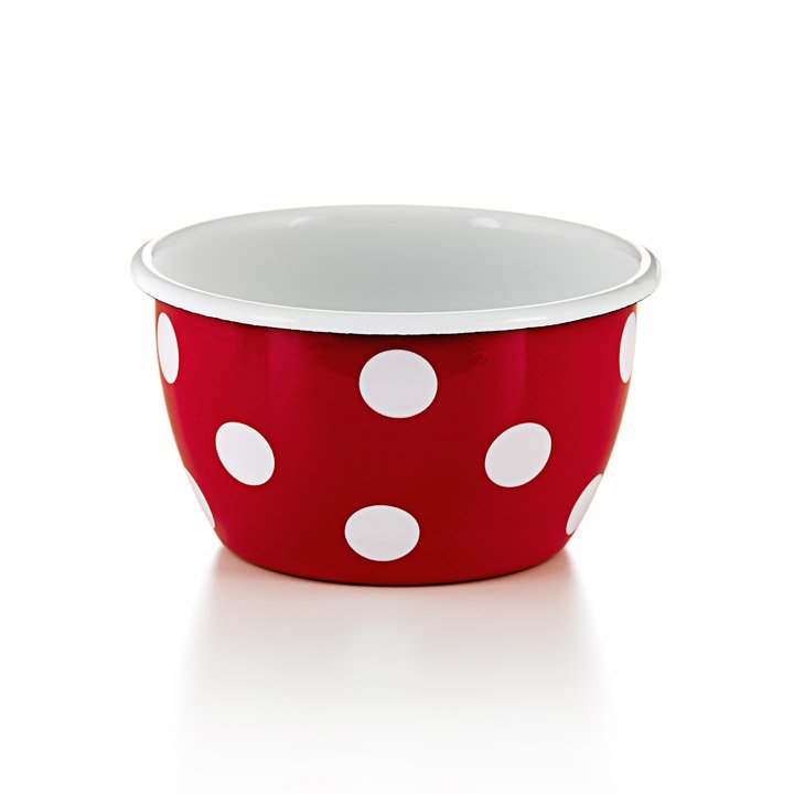 Emaille Schale Schüssel hoch 18cm rot mit weissen punkten tupfen