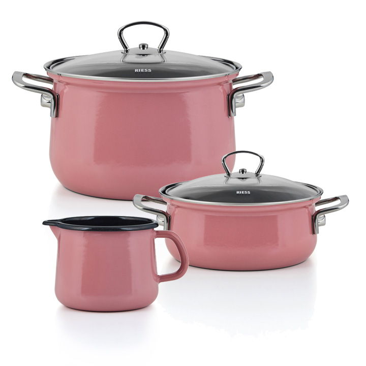 Riess Emaille Starterset 3-tlg Pink Schnabeltopf