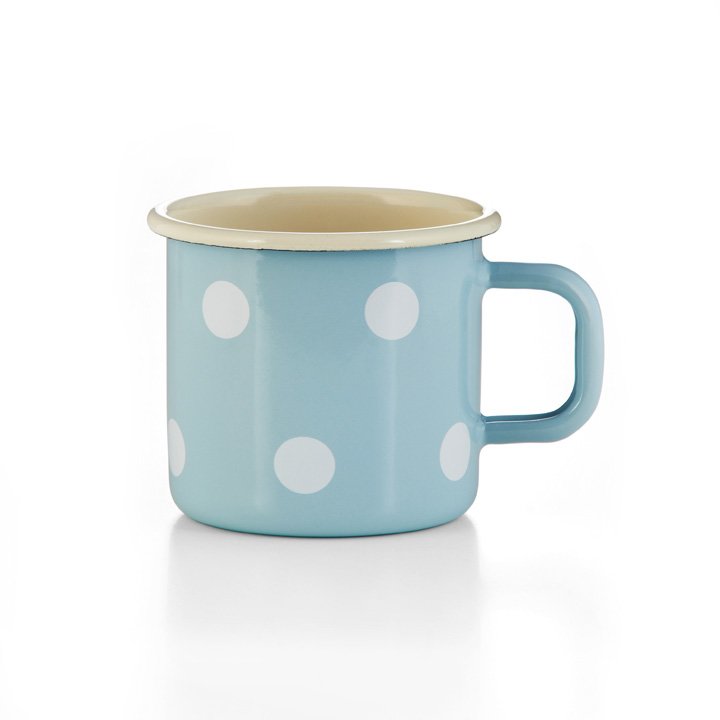 Emaille Tasse Becher hellblau Tupfen 