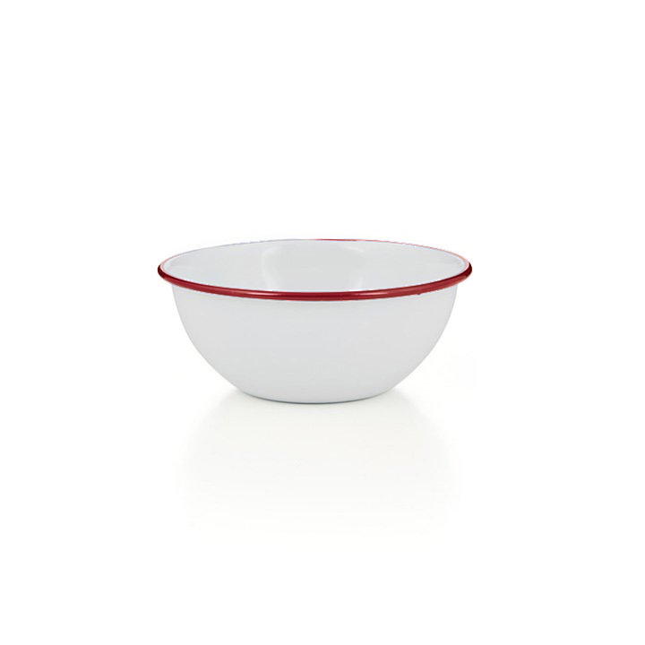 Emaille Schüssel, Schale weiß mit rotem Rand 14cm