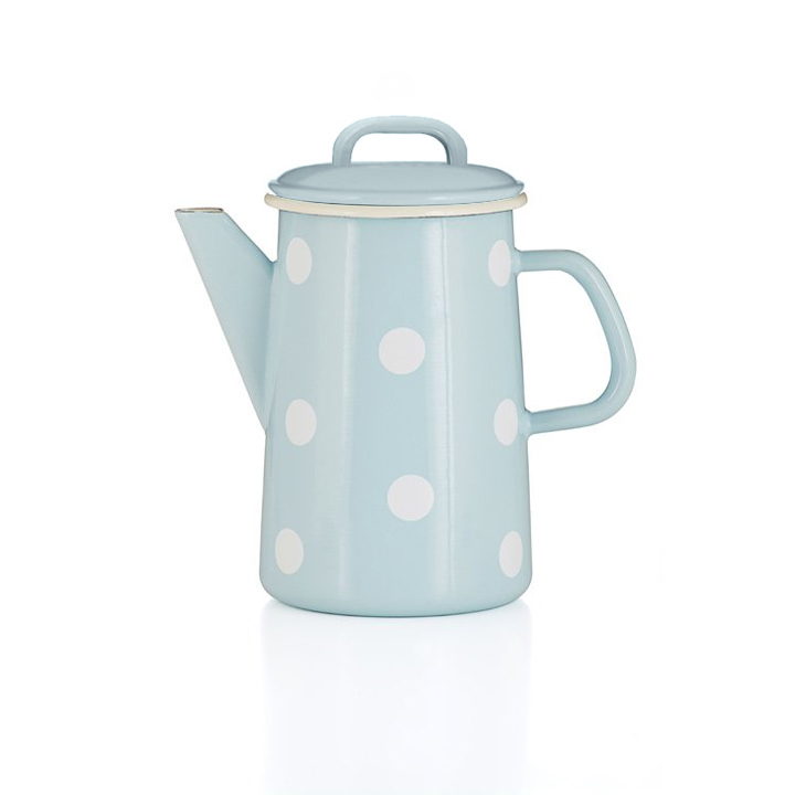 Emaille Kaffeekanne hellblau Tupfen