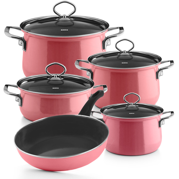 Riess Emaille Set Pink 5 teilig Pfanne