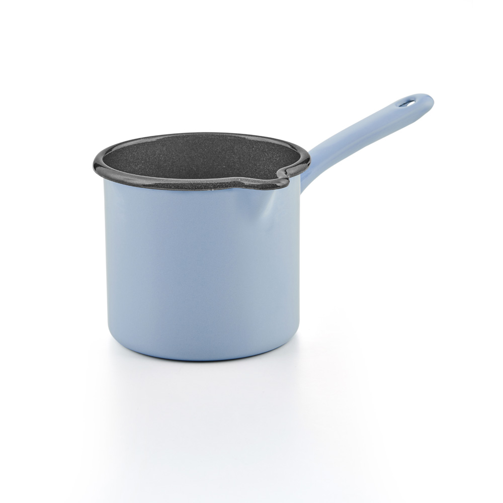 Riess Emaille Schnabeltopf mit Stiel Backemaille Blau 1,0 Liter