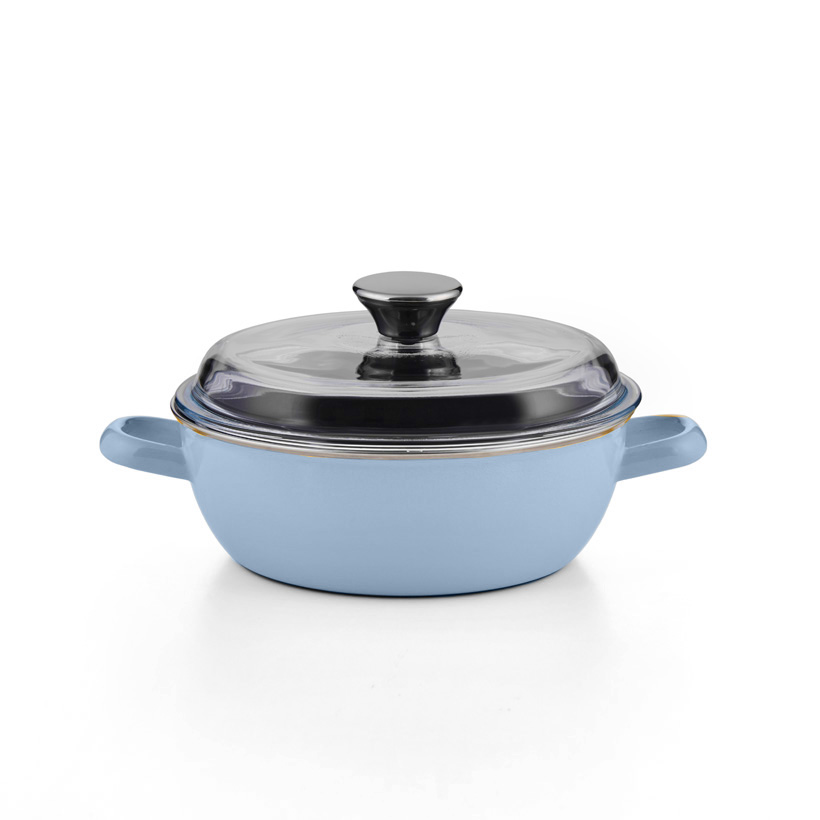 Emaille Riess Schmorpfanne mit glasdeckel 20cm Sky Blue