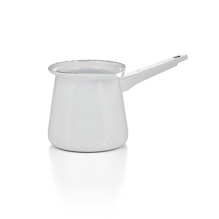 Emaille Kännchen mit Stiel weiß Türkische Kaffeekanne