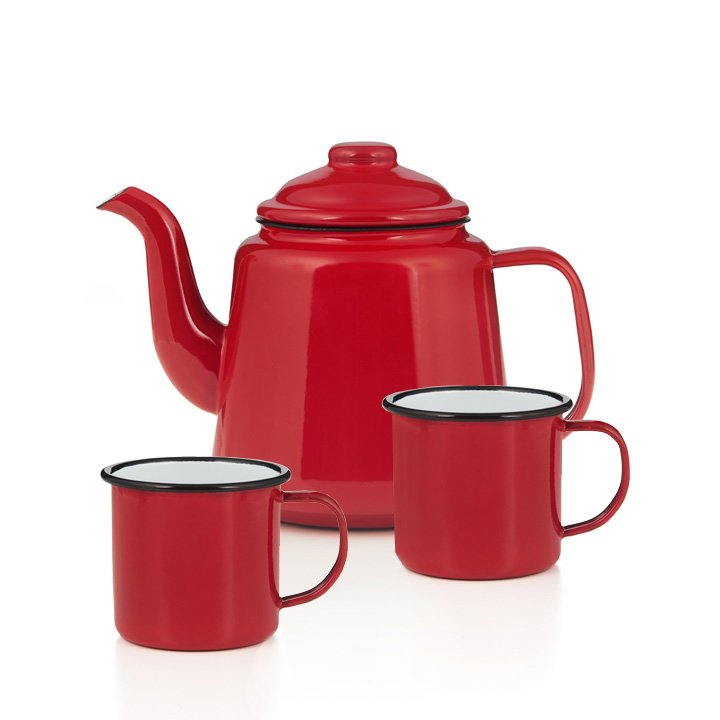 Emaille Teekanne Set rot