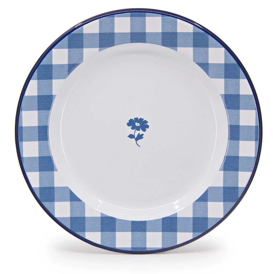 Emaille Teller 26cm kariert blau/weiß Dinner Plate