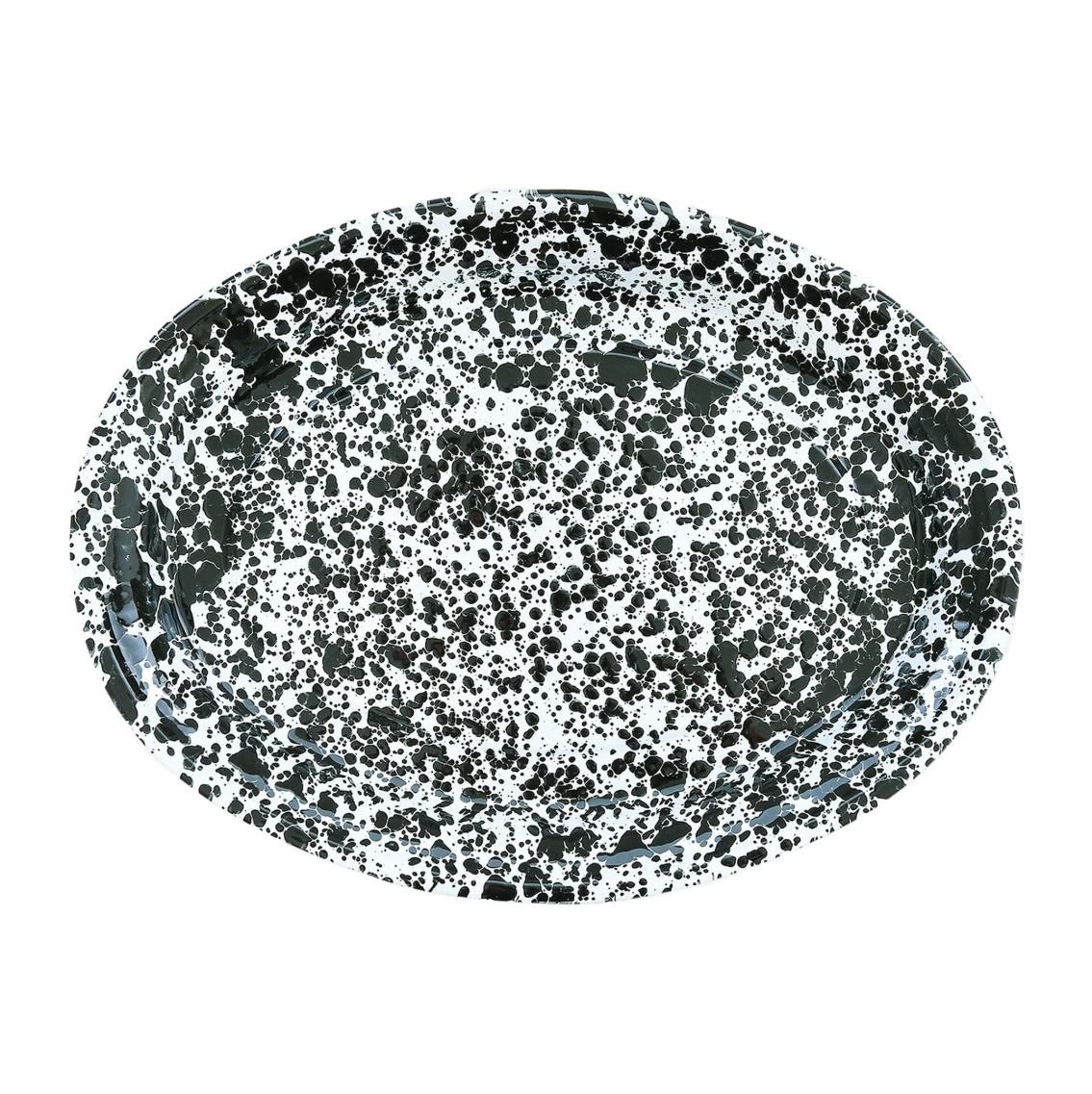 Emaille Teller oval 44,5 x 33,5 cm Marmor schwarz/weiß
