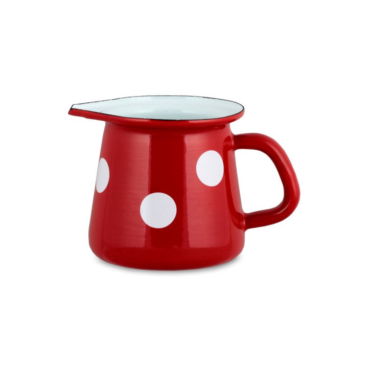 Emaille Kännchen rot mit weißen Punkten
