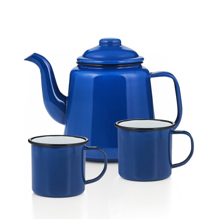 Emaille Teekanne Set blau