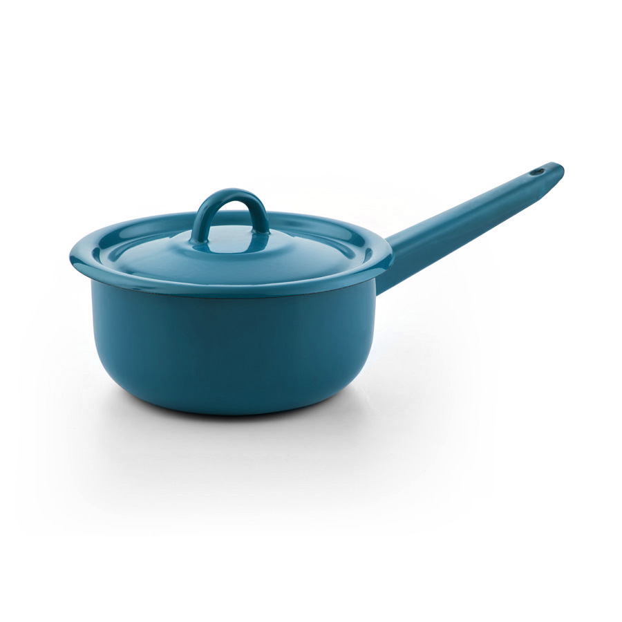 Emaille Stielkasserolle mit Deckel aquamarin blau 1,5l