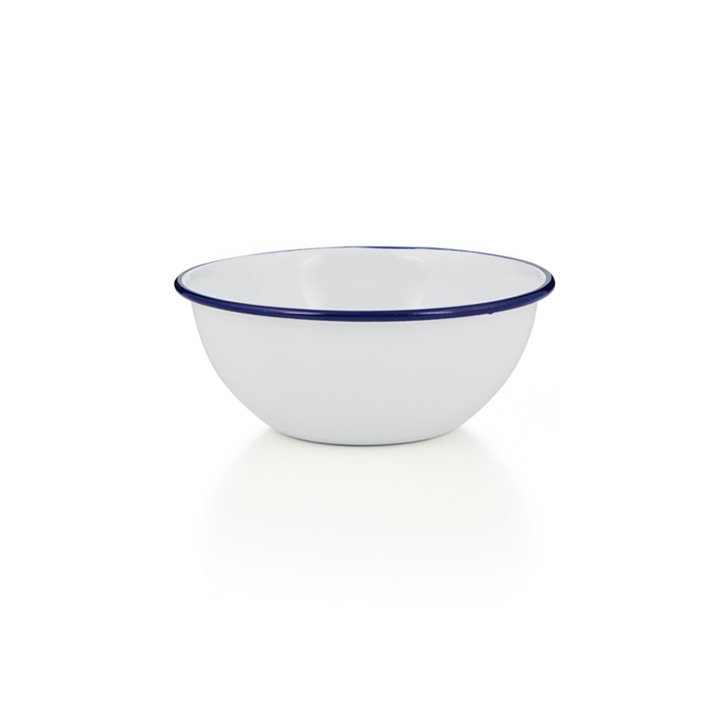 Emaille Schüssel, Schale weiß mit blauem Rand 16cm