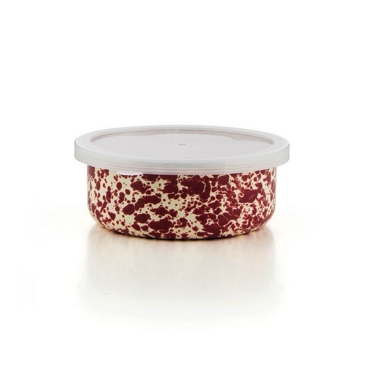 Crow Canyon Emaille Schüssel mit Deckel bordeaux/creme Marmor
