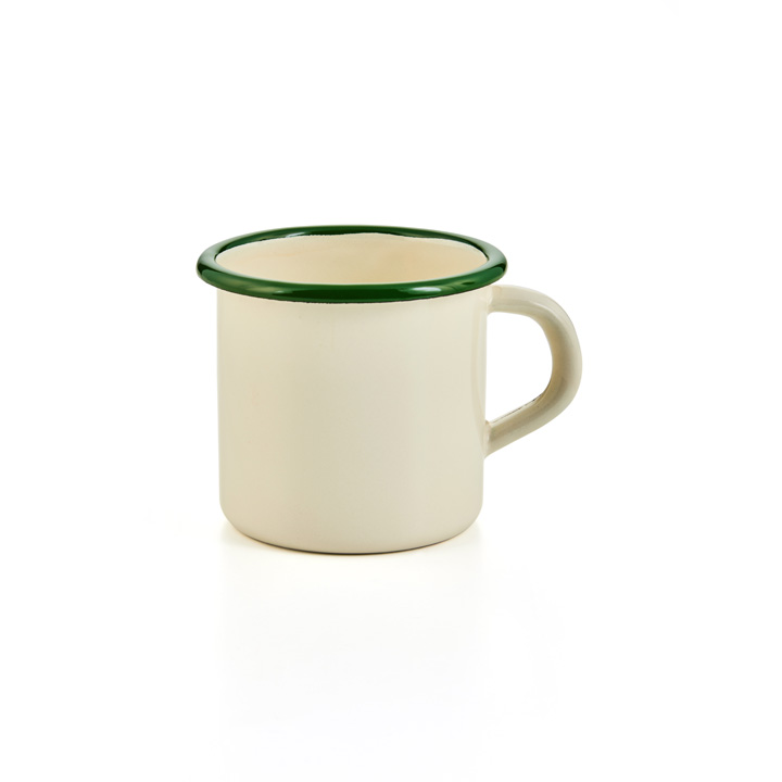 Emaille Tasse moosgrün musgo creme Becher