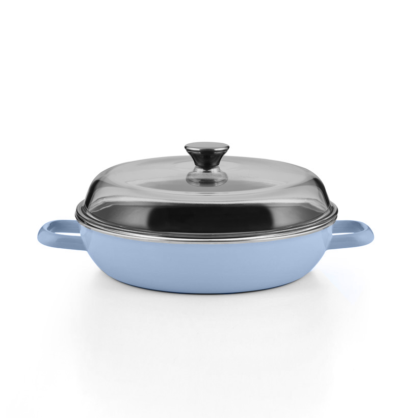 Emaille Riess Schmorpfanne mit glasdeckel 28cm Sky Blue / Backemaille Blau