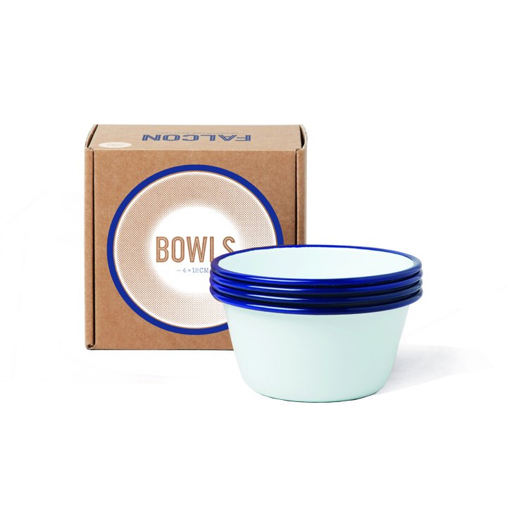 Falcon Emaille Schüssel Set weiß mit blauem RandBowl 12cm