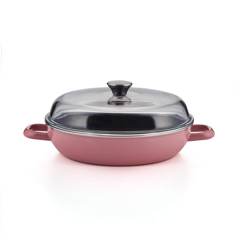 Emaille Riess Schmorpfanne mit glasdeckel 24cm Pink