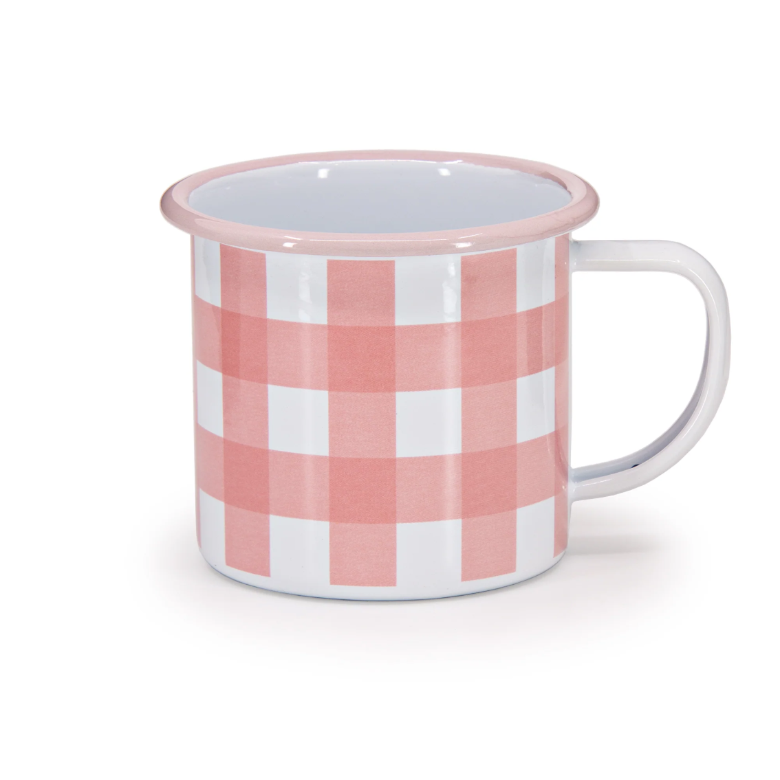 Emaille Tasse 350ml kariert pink/weiß