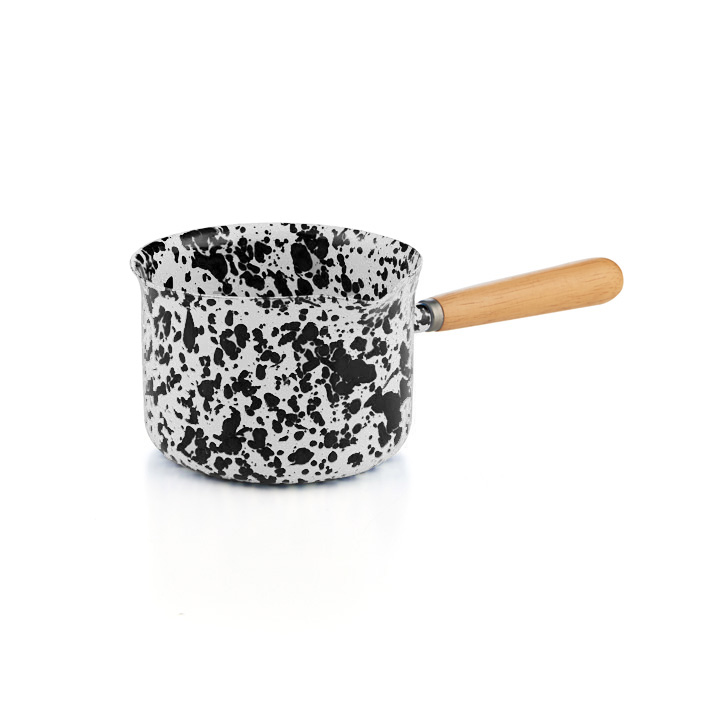 Crow Canyon Emaille Stielktopf mit Holzgriff schwarzer Marmor