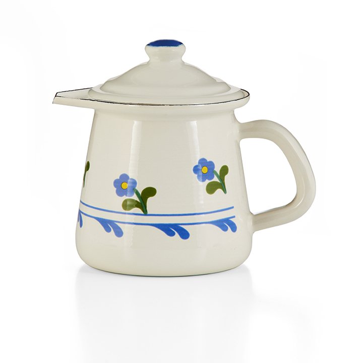 Emaille Kännchen  mit Deckel Blümchen