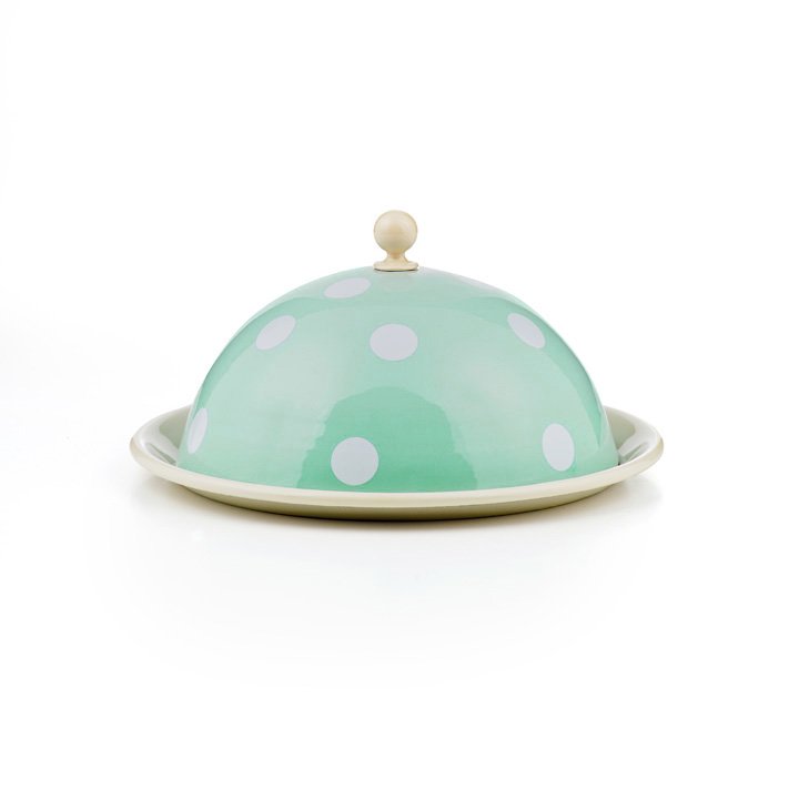 Emaille Käseglocke mint Tupfen