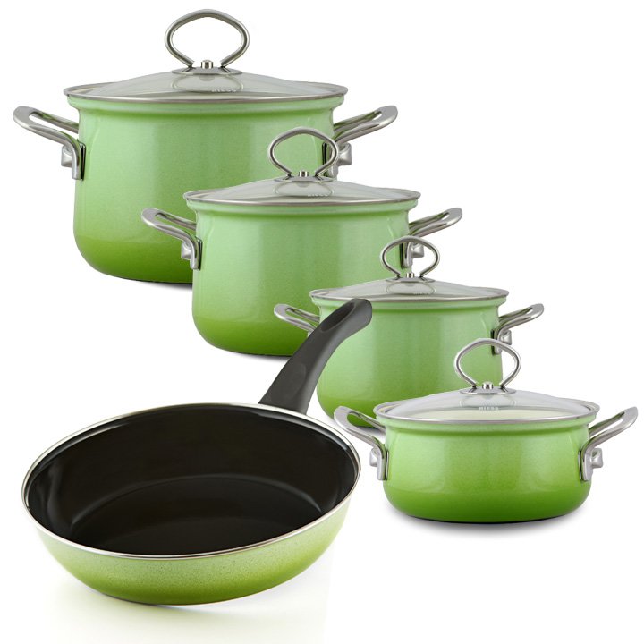 Riess Emaille Set Smaragd 5 teilig Pfanne Emailset Topfset