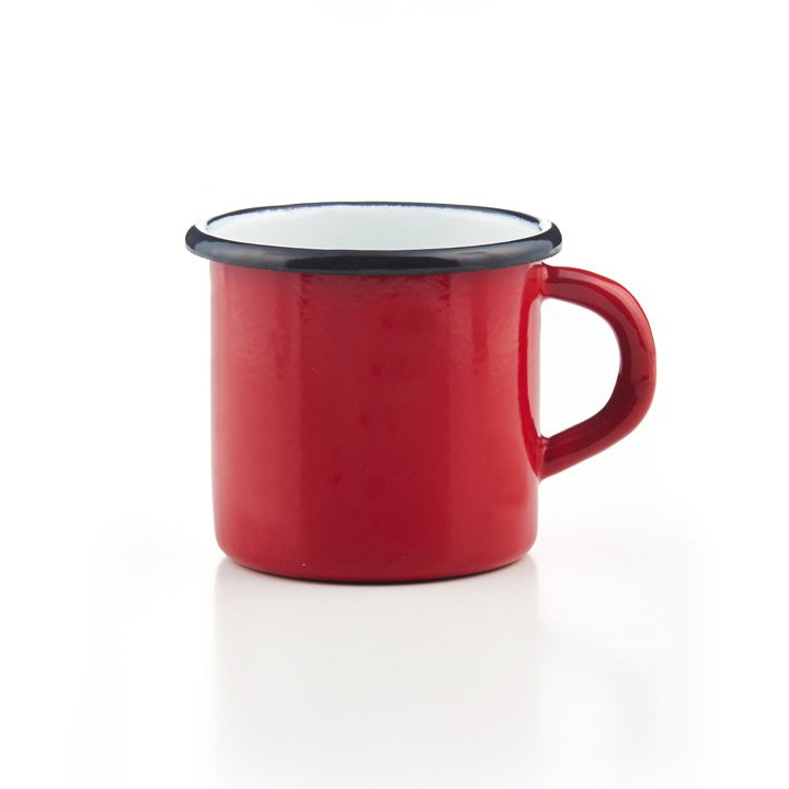 Emaille Tasse rot mit schwarzem Rand Becher