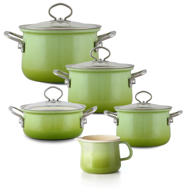 Riess Emaille Set Smaragd 5 teilig Schnabeltopf Emailset Topfset